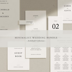 Elegante pacchetto matrimonio minimalista, modelli di matrimonio fai da te, Templett, download istantaneo [Archibald]