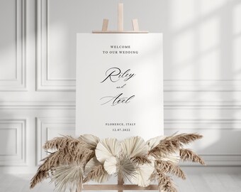 Minimalist Calligraphy Wedding Welcome Sign Template, Editable Welcome To Our Wedding Sign, Wedding Sign with Script, Templett [Riley]