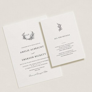 Elegant Wedding Invitation Template Set, Botanical Crest, Printable ...