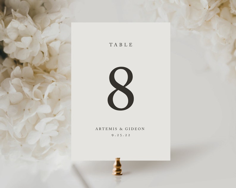 Minimalist Classic Table Card Template Wedding Table Number Etsy