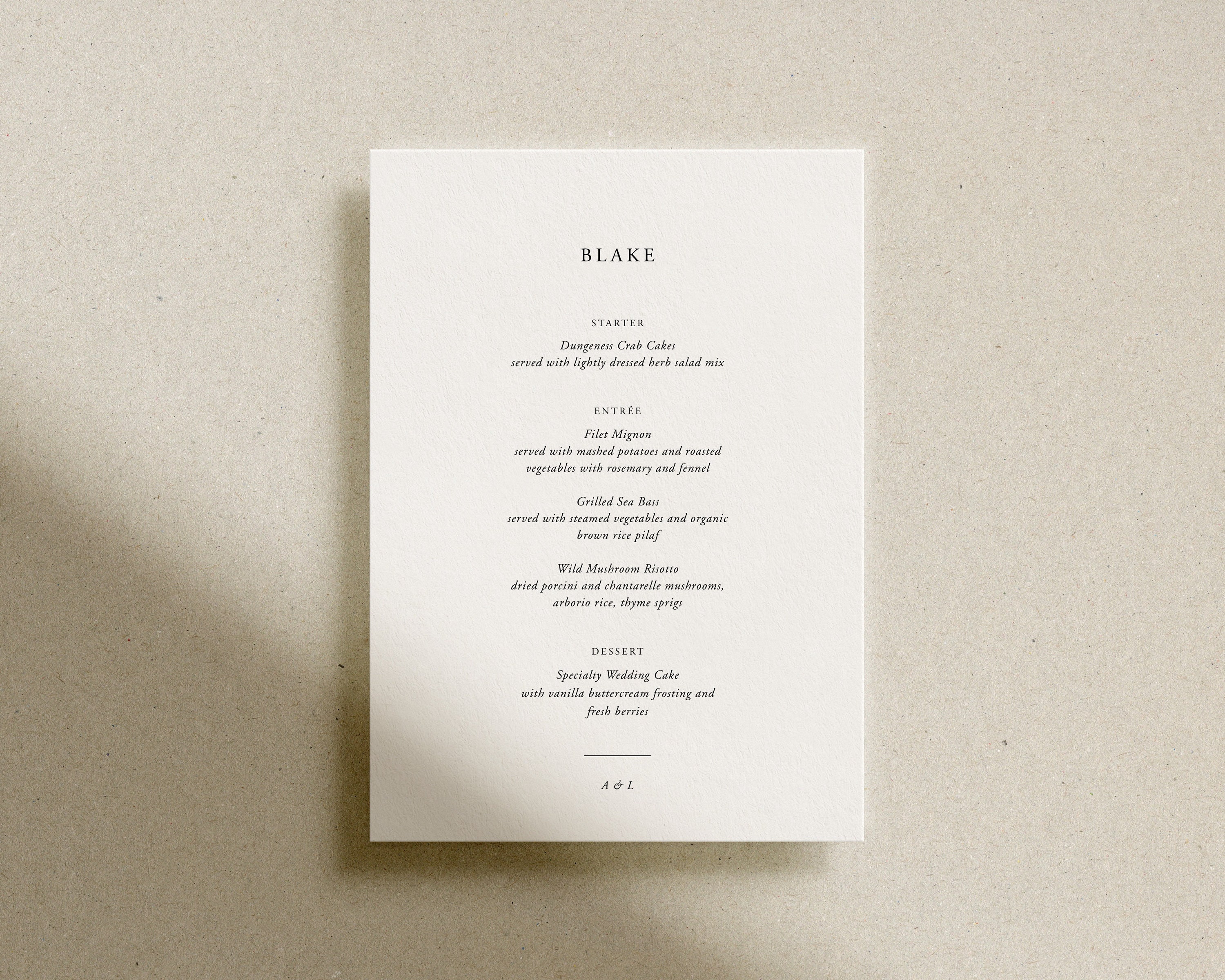 PRINTED Wedding Menu with Guest Name, Classic, Elegant, Simple Personalized Wedding Menu
