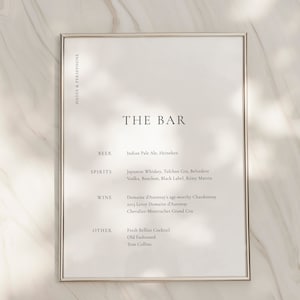 Minimalist Bar Menu Sign, Printable Wedding Bar Menu, Alcohol Drinks Menu, 100% Editable Template, Instant Download, Templett [Hades]