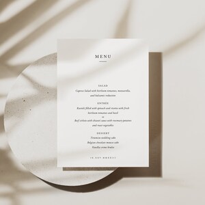 Plantilla de menú de boda imprimible, clásico, elegante, menú de boda simple, Templett, totalmente editable, descarga INSTANTÁNEA