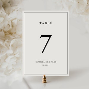 Modelo de cartão de mesa clássico minimalista, número de mesa de casamento, simples moderno, impressão básica, modelo editável, download instantâneo, Templett