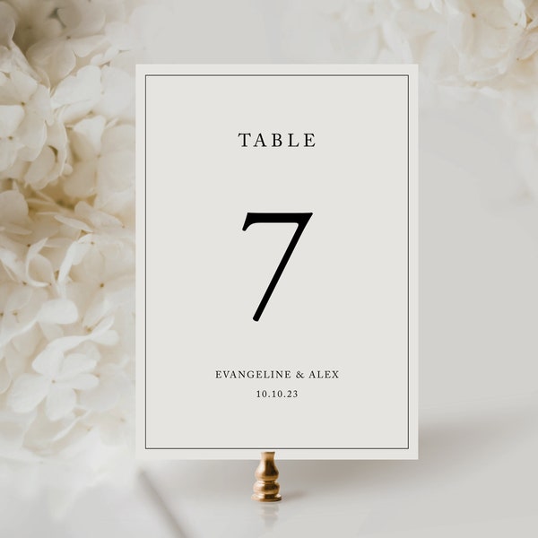 Minimalist Classic Table Card Template, Wedding Table Number, Simple Modern, Basic Printable, Editable Template, Instant Download, Templett