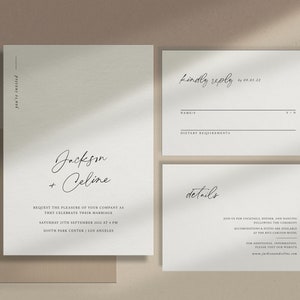 Minimalist Wedding Invitation Template Set, Simple Wedding Invitation with script and lines, Editable Template [Jackson]
