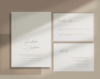 Minimalist Wedding Invitation Template Set, Simple Wedding Invitation with script and lines, Editable Template [Jackson]