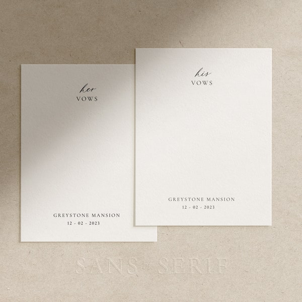 Minimalist Vow Booklets | His and Hers Vows | Paper Vows Book | Wedding Letter keepsake | Simple Vow Books | His and Hers Vows