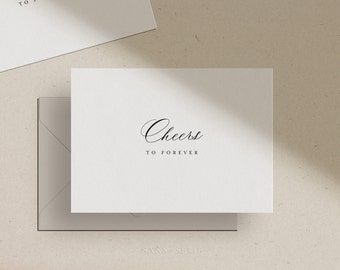 Cheers to Forever Wedding Greeting Card, Marriage Greeting, Minimalist Card with Script