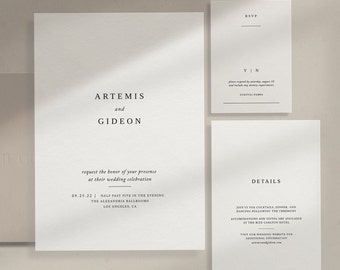 Minimalistische klassieke bruiloft sjabloon set, eenvoudige bruiloft briefpapier, afdrukbare, bewerkbare sjabloon, Instant Download, Templett [Artemis]