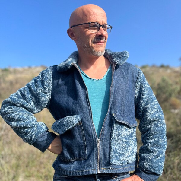 Veste en jean recyclé et en fausse fourrure  "Sweet Moumoute"