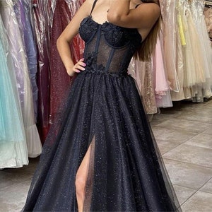 Blue Corset Tulle Prom Dress, Prom Ball Gown, Formal Midi Bustier