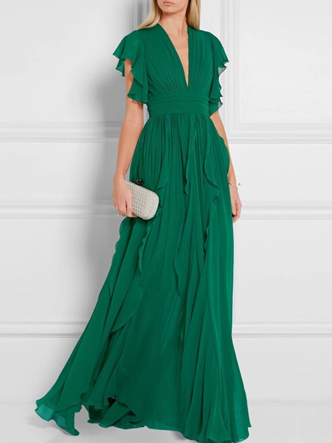 Emerald Green Silk Full Wrap Maxi Dress Summer Bridesmaid - Etsy