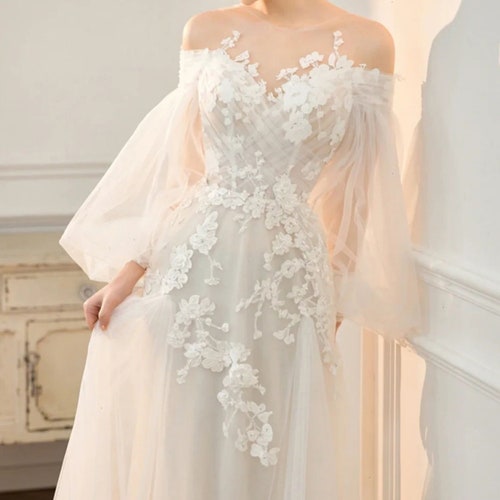 Fairy Wedding Dress Ivory Lace Bridal Dress Floral Prom - Etsy UK