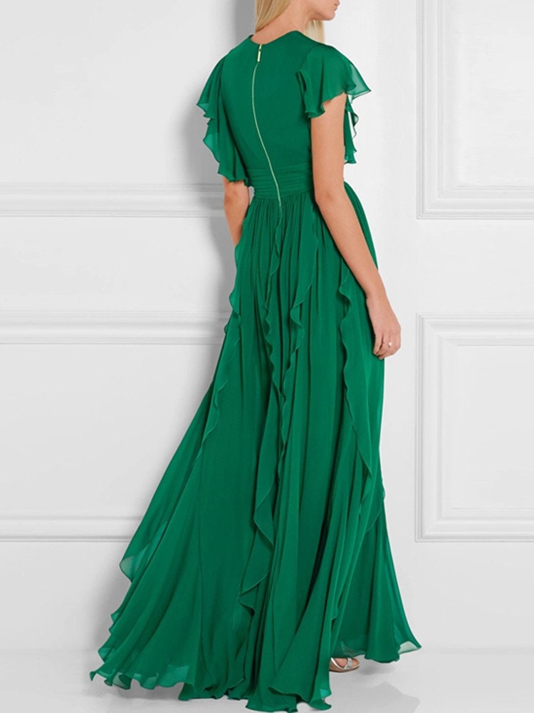 Emerald Green Silk Full Wrap Maxi Dress Summer Bridesmaid - Etsy