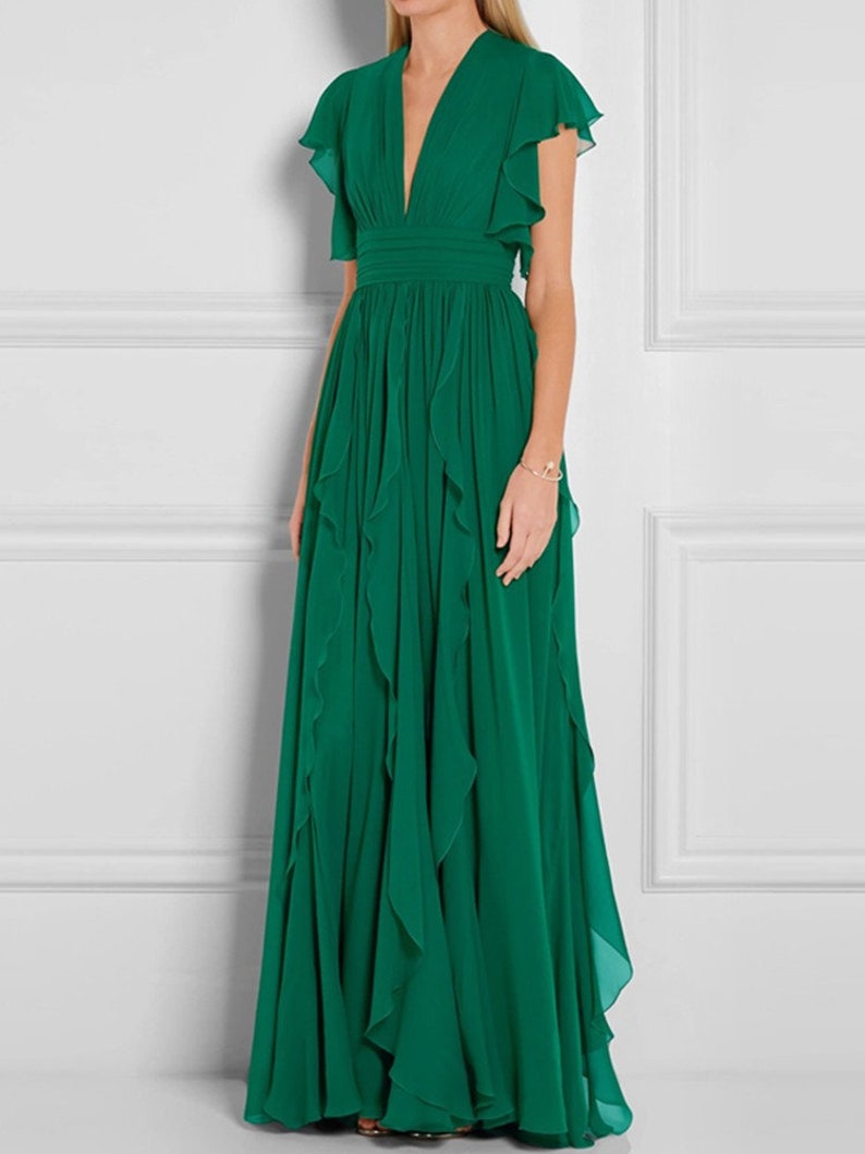 Emerald Green Silk Full Wrap Maxi Dress Summer Bridesmaid - Etsy