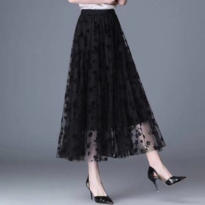 3D Posy Double-layered Mesh Midi Skirt Women Tulle Skirt - Etsy