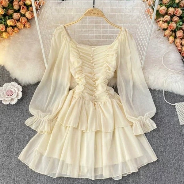 Cottagecore Dress-Romantic Cocktail Dress-Vintage French Dress-Short Dress-Fairy Dress-Dresses for Teens- Wedding Guest Dress-Party Dress