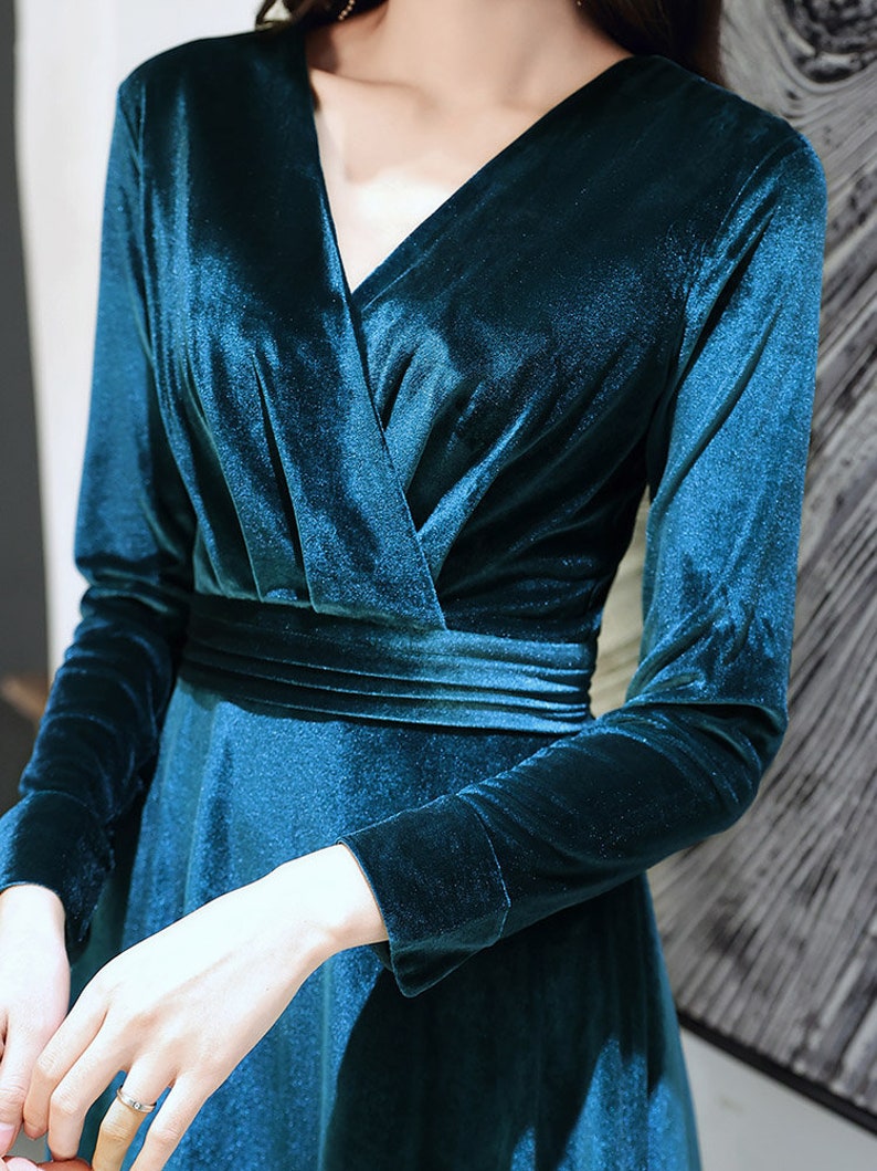 Navy Blue Velvet Dress Long Sleeve Velvet Dress Wrap Maxi Etsy