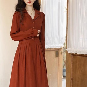 French Long Sleeve V Neck Dress New Fashion Women Solid Color - Etsy