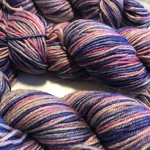 Hand-dyed Yak, Silk, and Merino yarn, “Berry Cobbler”