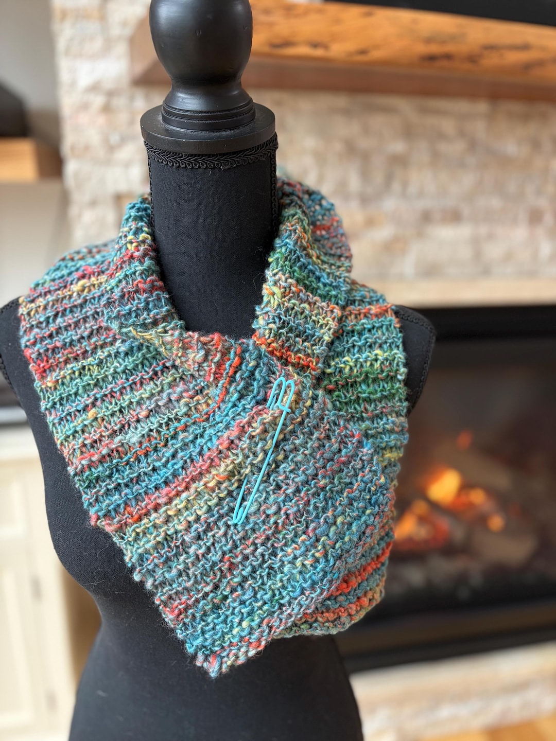 Hand Knit Merino Wool Blend Neck Warmer Scarf, Decorative Pin - Etsy
