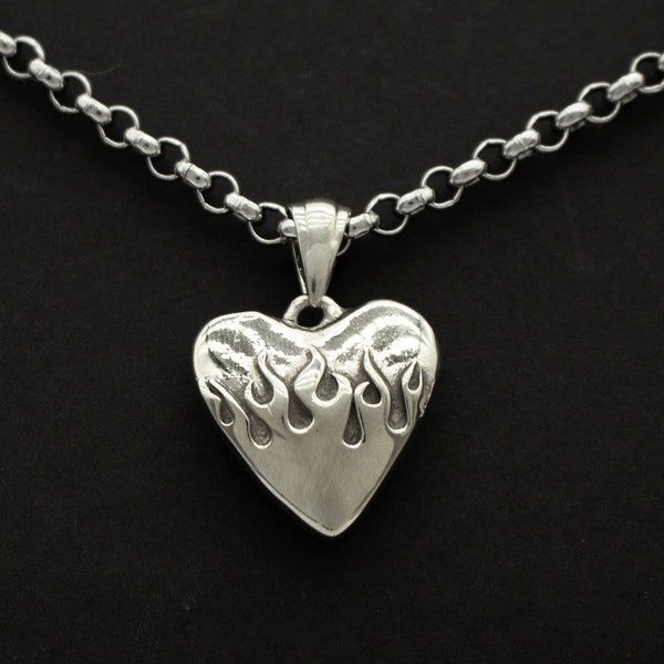 Silber Flammendes Herz Anhänger,Sterling Silber Flamme Herz Halskette,Minimalistisch Anhänger,Vintage Stil Anhänger,Geschenk für Sie,Geschenk für Ihn