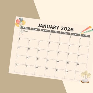 2026 Monthly Calendar Printable | A4 Landscape PDF | 2026 Calendar | Instant Download Planner