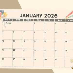 Calendário Mensal 2026 para Imprimir | PDF A4 Paisagem | Calendário 2026 | Planejador para Download Instantâneo