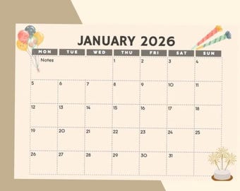 2026 Monthly Calendar Printable | A4 Landscape PDF | 2026 Calendar | Instant Download Planner