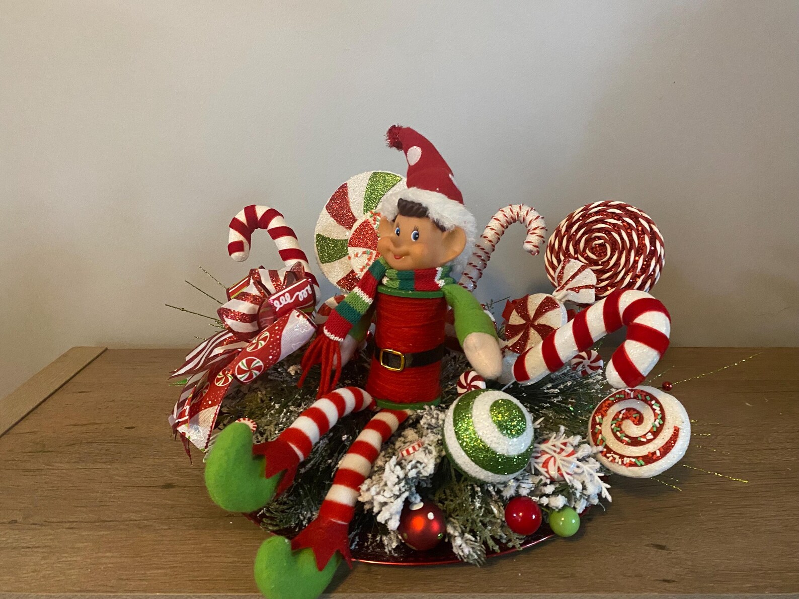 Christmas Arrangement, Holiday Decor, Table Decor, Christmas Elf