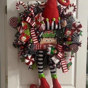 Christmas Elf Wreath, Christmas Elf Decor, Holiday Decor, Whimsical Christmas Decor, Front Door Wreath, Elf Wreath