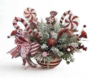 Whimsical Christmas Peppermint Candy Arrangement, Peppermint Candy Decor, Table Decor, Christmas Decor