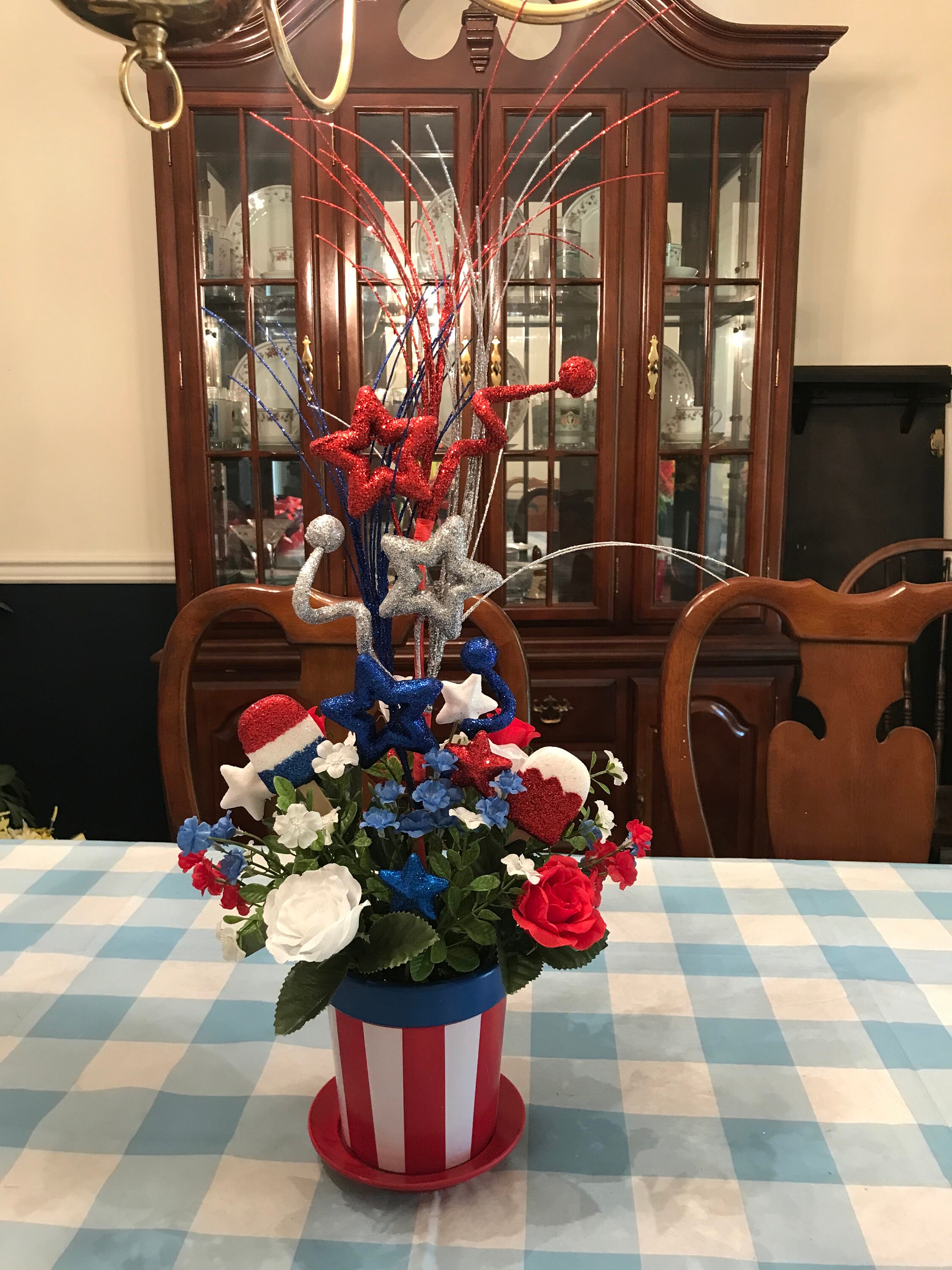 Summer Floral , Summer Centerpiece, Red White and Blue Decor, Red White and Blue Centerpiece ...