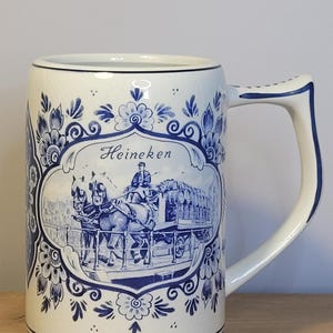 Vintage Ceramic Hand Painted Delft Heineken Beer Stein/ Made in Holland