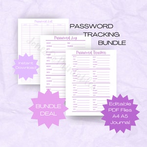 Password Tracker Bundle l Password Log l Password List l Password Tracker PDF l Password Manager l Password Book l  Password Keeper