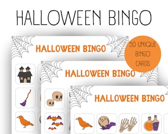 Halloween Bingo l Cartes de bingo d’Halloween l Activités d’Halloween l Bingo imprimable l Jeux d’Halloween amusants l Jeu de fête d’Halloween l 50 cartes