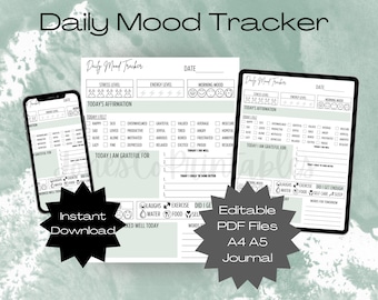 Daily Mood Tracker l Mood Planner l Mood Chart l Mood Tracker PDF l One Page Planner l Mood Journal l Wellness Tracker