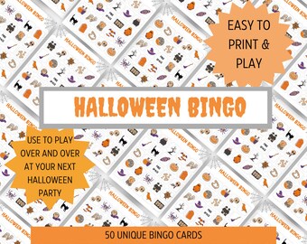 Halloween Bingo l Cartes de bingo d’Halloween l Activités d’Halloween l Bingo imprimable l Jeux d’Halloween amusants l Jeu de fête d’Halloween l 50 cartes