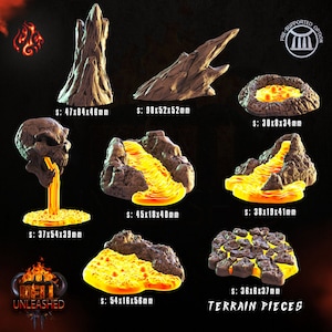Lava Terrain and Rock Formations 9 piece set || Extra Durable 3D Resin Print Terrain