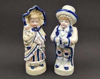 1900's German Bisque Figurine Pair, Charming Couple Figurines Marked "29", Collectible Handpainted German Porcelain Dandy Couple.