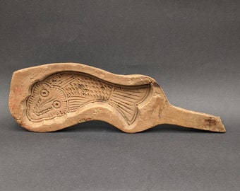 Japanese Fish KASHIGATA Traditional Wooden Cake Mold, Original Vintage Carved Fish-Shaped Sweet Mold, Kitchenalia from Japan.