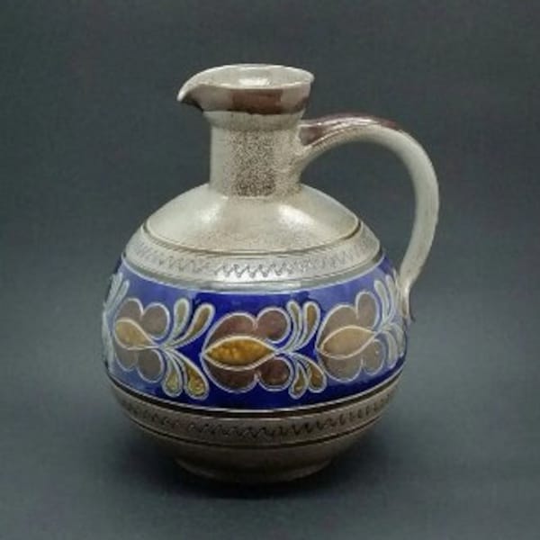 German Salt Glaze Vase, Westerwald Handarbeit Flagon, Large German Stoneware Pitcher, Reinhold Merkelbach Pottery.