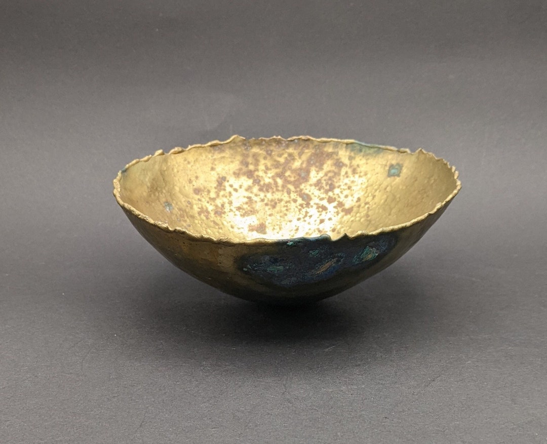 Vintage Hammered Brass Bowl, Unusual Balancing Brass Vessel With