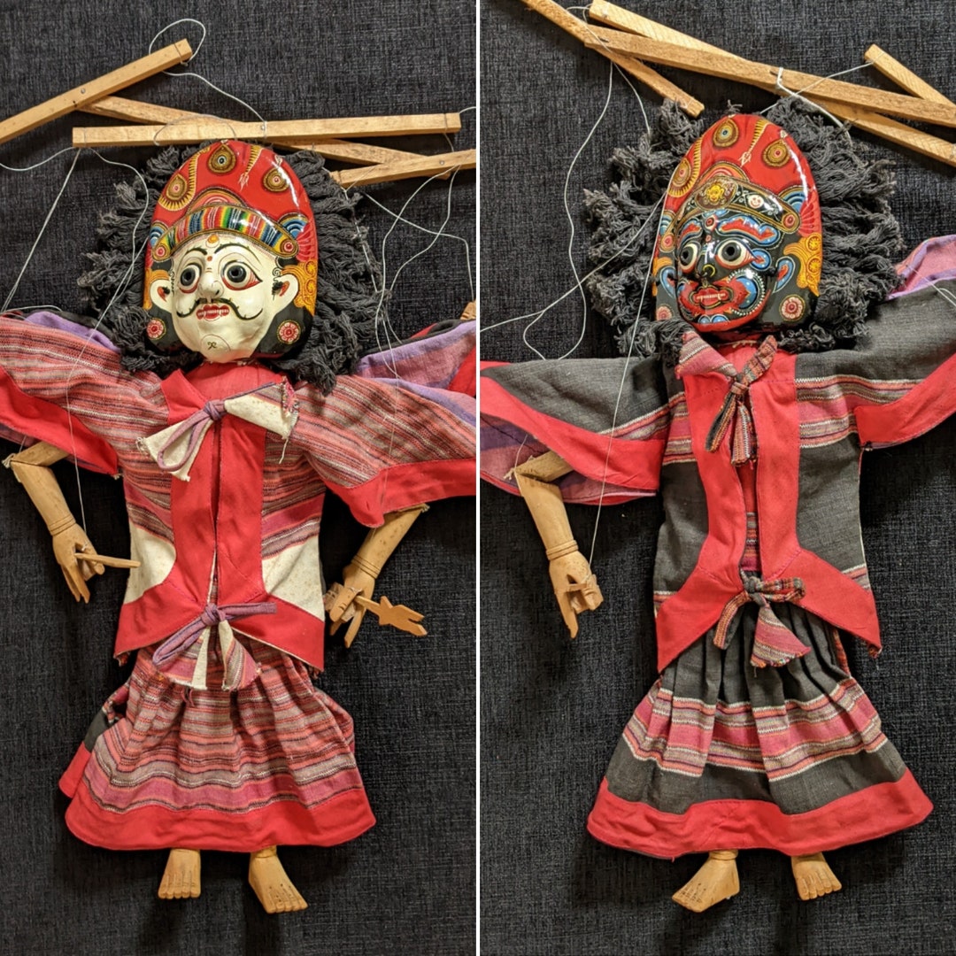 Large Nepalese Two Sided Wooden Vintage Folk Art String