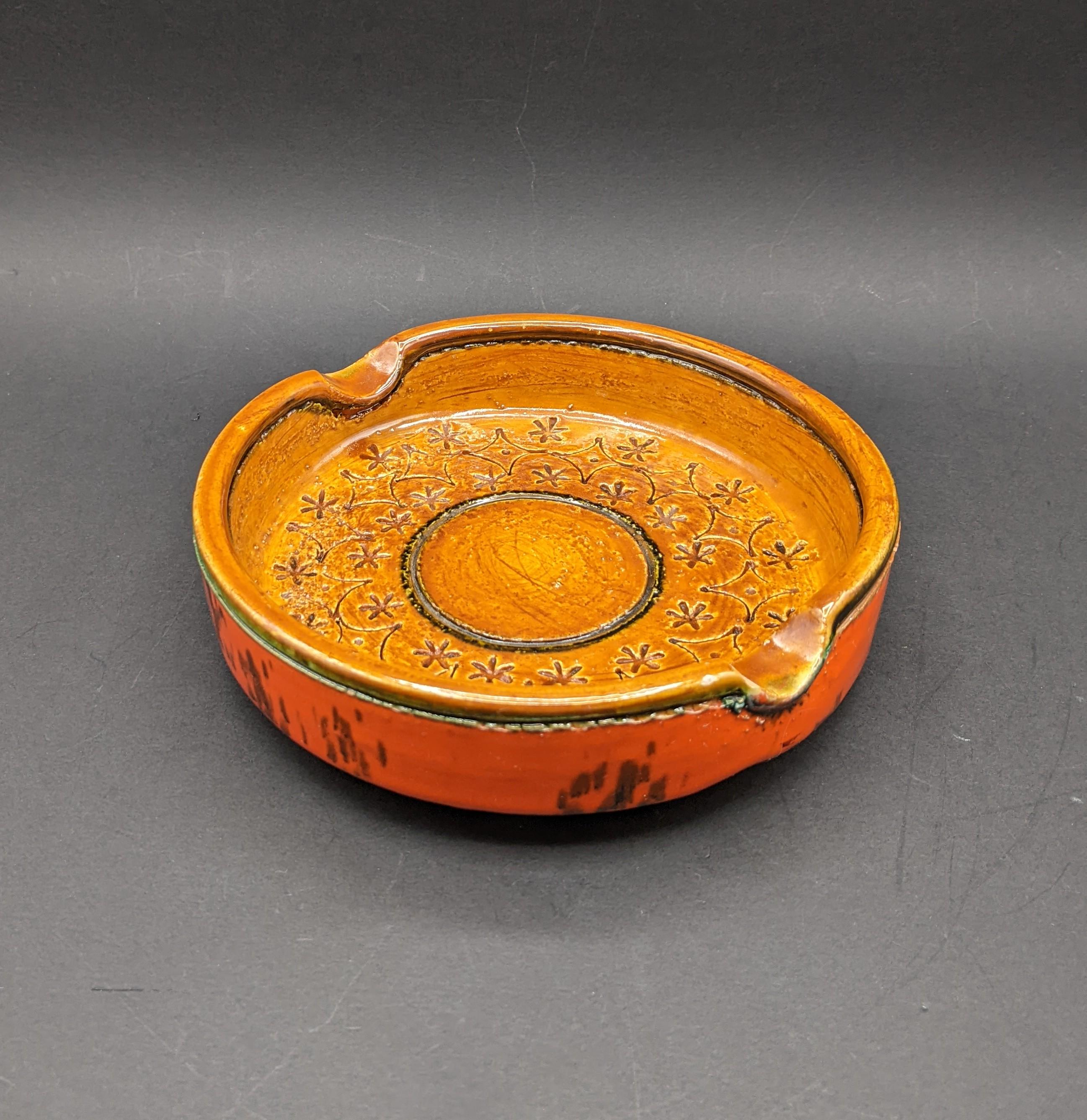 MCM Italian Bitossi (?) Ashtray With Incised Patterning and Orange
