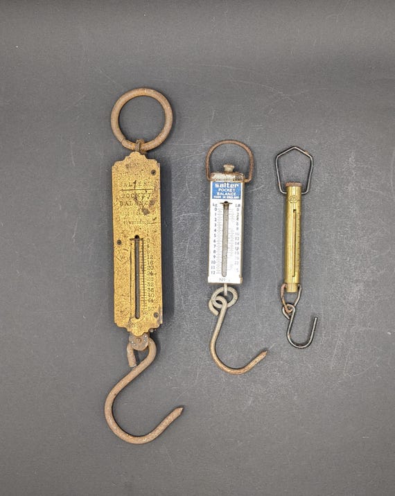 Vintage SALTER Hanging Scales X 3, Made in England Brass and Metal
