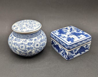 Antique Chinese Blue White Porcelain Box | Qianlong Mark Covered
