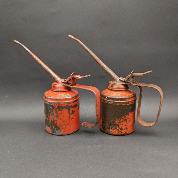 WESCO Oil Cans x 2, Vintage Workshop Decor, English Birmingham Wesco Cans, Period Film Prop.