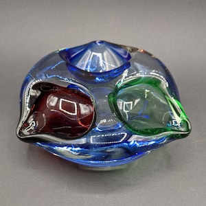 1960&#39;s MURANO Art Glass Tri-Colour Ashtray, Venetian Glass Three Compartment Bowl, Heavy Retro Italian Glass Ashtray.